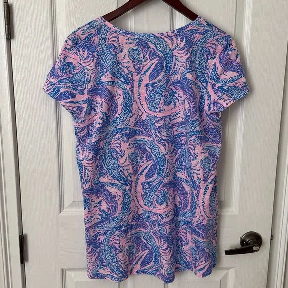 Lilly Pulitzer Coastal Blue Maybe Gator Etta V-Neck Top - Size XL - Picture 7 of 12